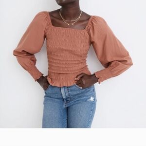 Madewel Lucie Bubble-Sleeve Smocked Top